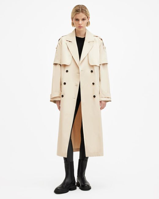 AllSaints Natural Clyde Trench Coat With Removable Sleeves