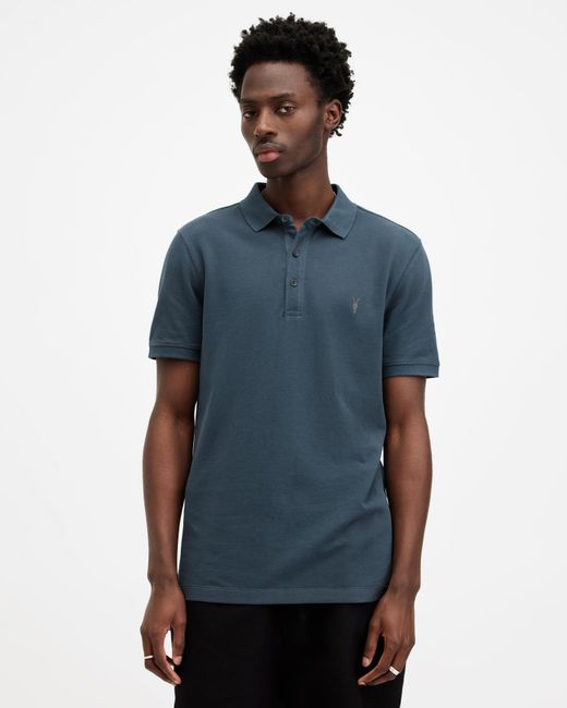 AllSaints Blue Reform Short Sleeve Polo Shirt, for men