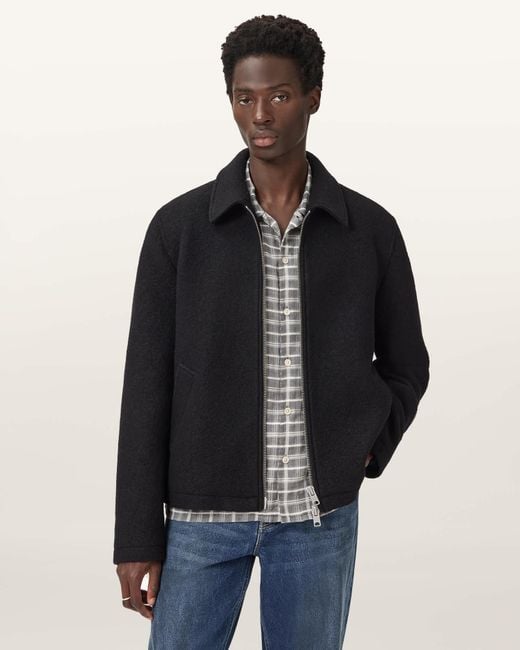 AllSaints Black Celeste Cropped Wool Jacket for men