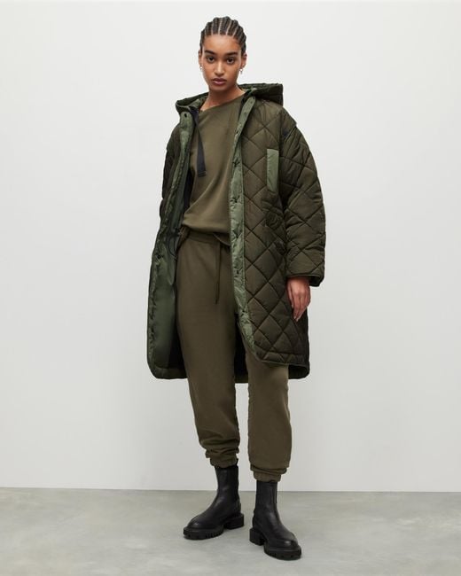 AllSaints Green Rico Quilted Removable Sleeve Liner Coat