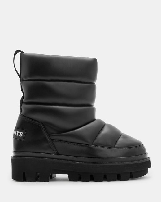 AllSaints Black Alba Alpine Shiny Leather Boots,