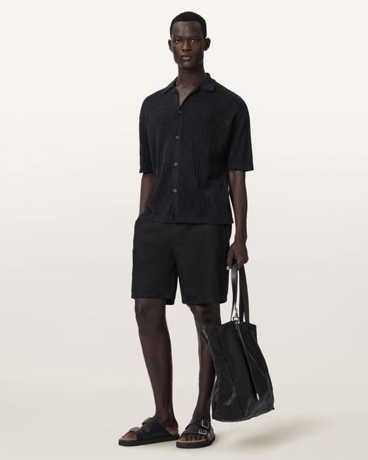AllSaints Black Arktx Open Stitch Jacquard Cardigan for men