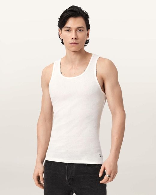 AllSaints White Ribbed Cotton Vest 2 Pack for men