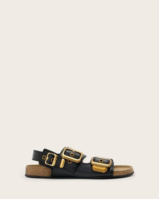 AllSaints White Staffa Leather Buckle Sandals