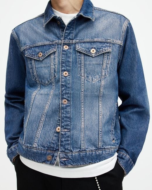 AllSaints Blue Hebden Denim Trucker Jacket for men
