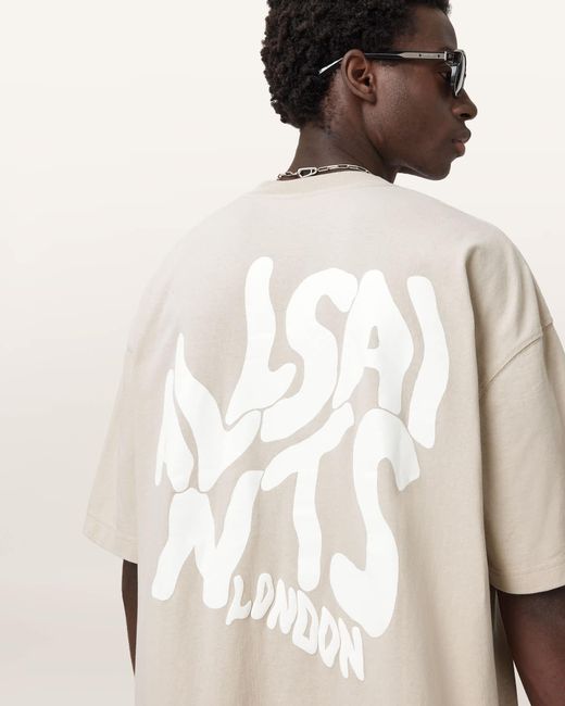 AllSaints Natural Orlando Logo Print Oversized T-Shirt for men