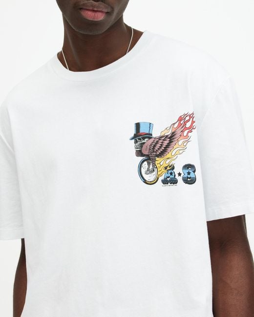 AllSaints White Roller Graphic Print Crew Neck T-shirt for men