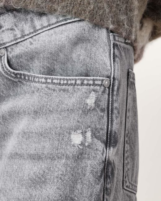 AllSaints Gray Aki Crossover Straight Leg Denim Jeans,, Washed