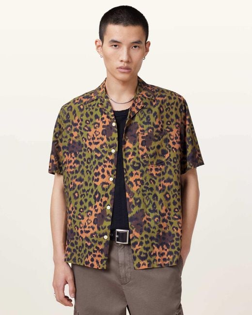 AllSaints Brown Styx Printed Short Sleeve Shirt for men