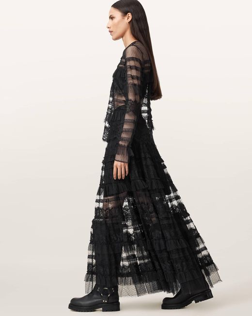 AllSaints Black Polyester Arlea Tulle Maxi Skirt, /Us 2