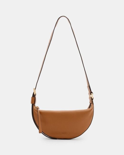 AllSaints White Half Moon Leather Crossbody Bag