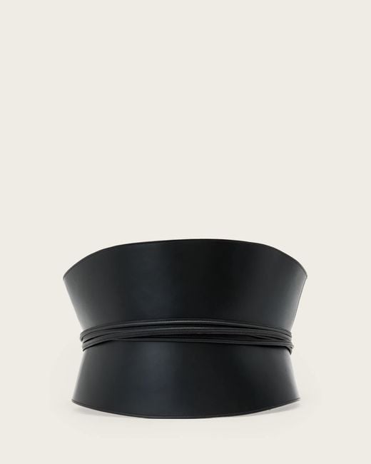 AllSaints Black Leather Ann Wrap Corset Leather Belt, /S