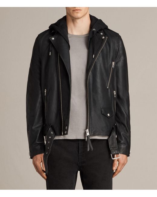 AllSaints Black Renzo Biker Jacket for men
