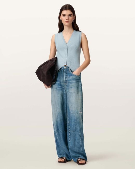 AllSaints Blue Lyocell Jett Barrel Leg Illusion Of Denim Trousers, /Us 0