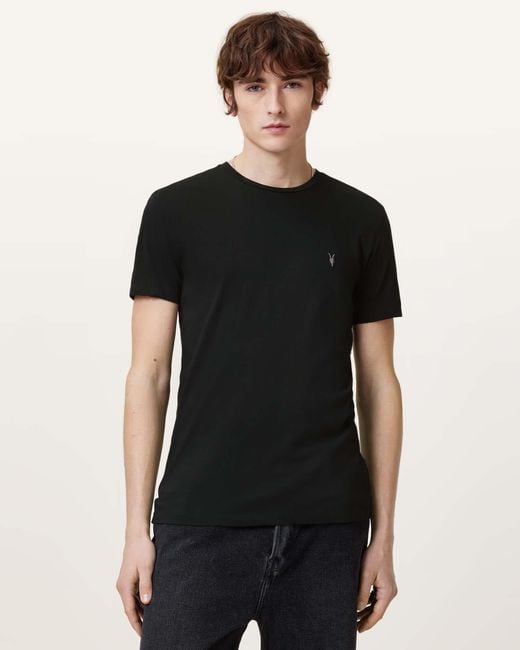 AllSaints Black Tonic Crew Neck Slim Ramskull T-Shirt for men