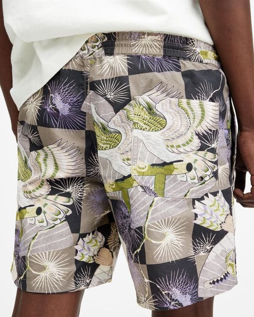 AllSaints White Sebastian Slim Fit Printed Swim Shorts for men