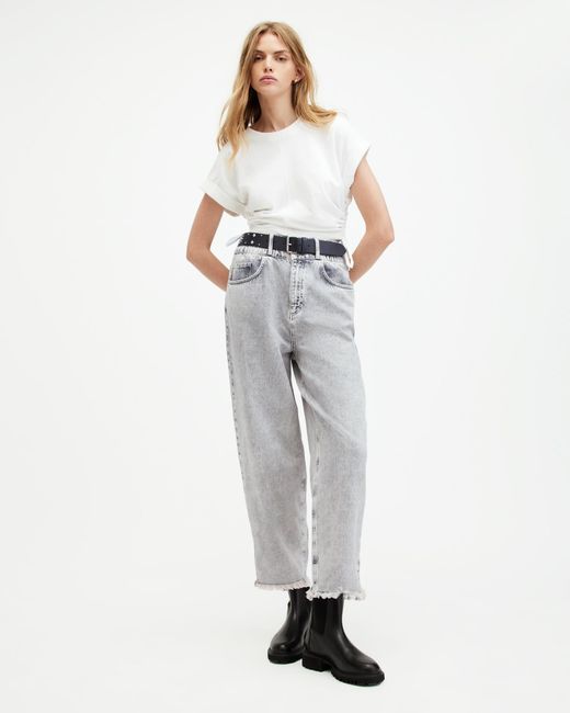 AllSaints White Hailey Frayed Hem Denim Jeans,
