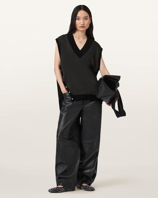 AllSaints Black Bern Studded Wool Tank