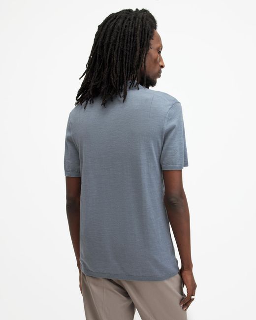 AllSaints Blue Mode Merino Short Sleeve Polo Shirt for men