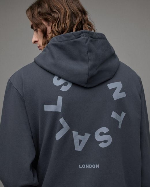 AllSaints Blue Tierra Pullover Circle Logo Hoodie for men