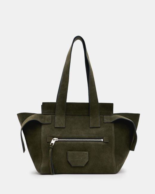 AllSaints Green Perez Suede Shoulder Tote Bag