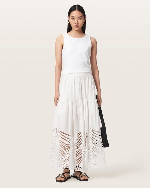 AllSaints Natural Femi Tiered Cotton Maxi Skirt