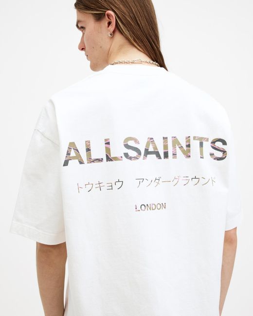 AllSaints White Underground Camouflage Logo T-Shirt,, Ashen for men