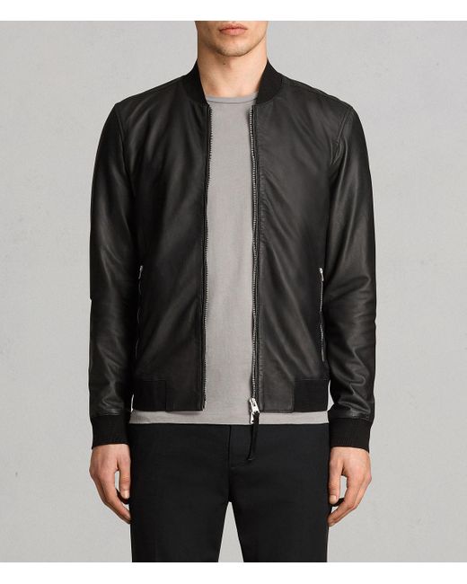 AllSaints Men's Sheep Leather Regular Fit Mower Bomber Jacket, Black, Size: Xs for men