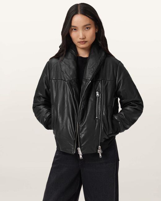 AllSaints Black Lauren Leather Puffer Jacket