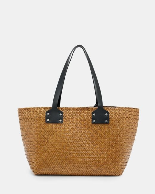 AllSaints Brown Mosley Straw Tote