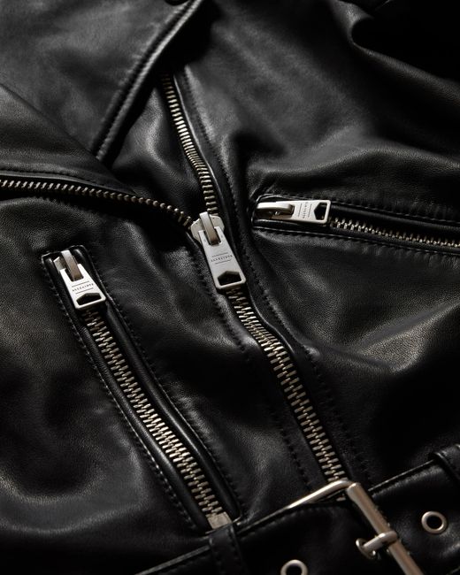 AllSaints Gray Balfern Belted Hem Leather Biker Jacket