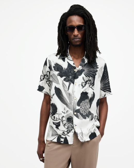 AllSaints Black Frequency Printed Relaxed Fit Shirt, for men
