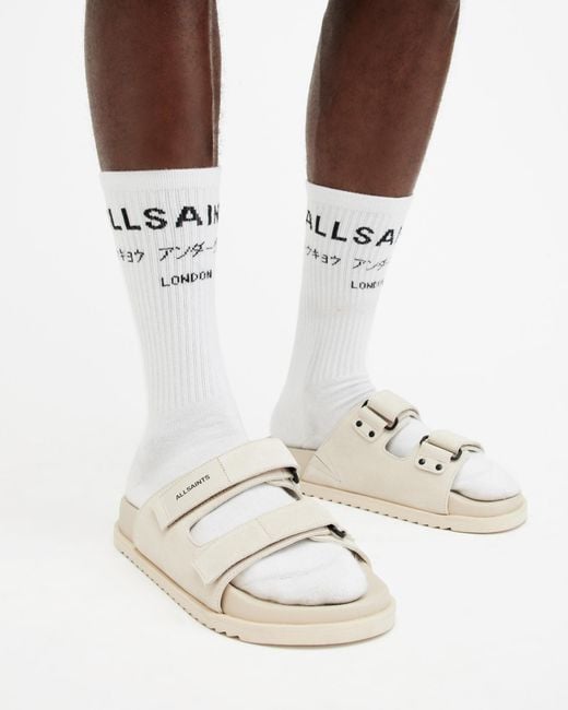 AllSaints White Vex Leather Velcro Strap Sandals for men