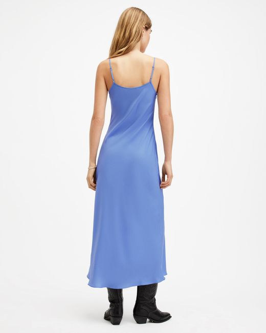 AllSaints Blue Bryony V-neck Midi Slip Dress,