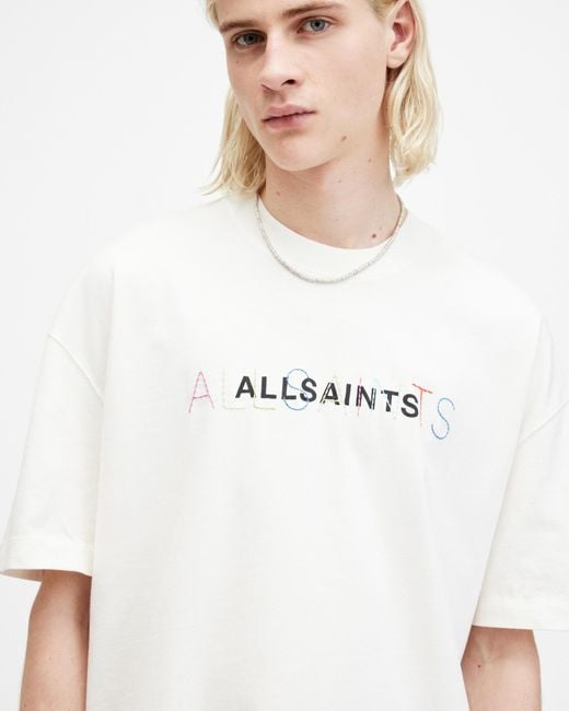 AllSaints White Nevada Oversized Logo Crew Neck T-shirt, for men