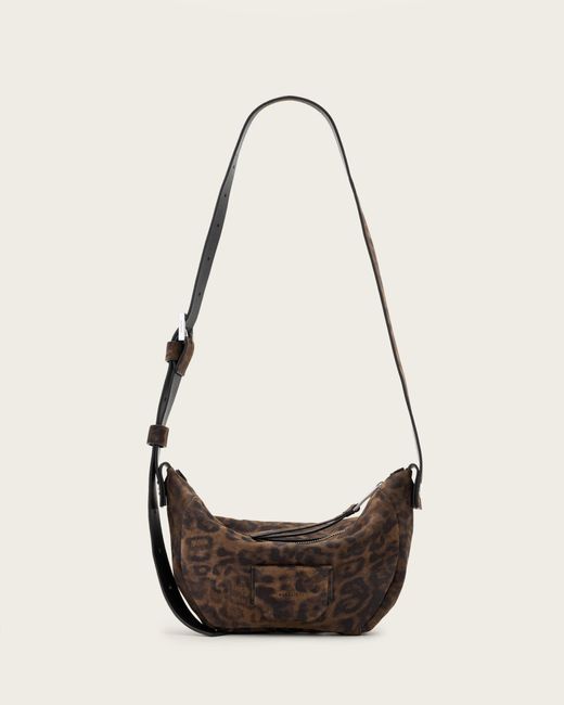 AllSaints White Madea Leopard Print Suede Crossbody Bag
