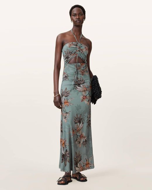 AllSaints White Celia Halterneck Floral Maxi Dress