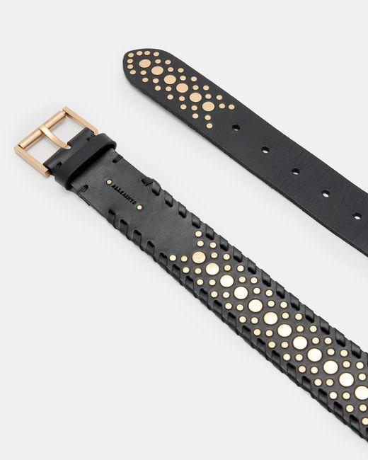AllSaints White Lonnie Studded Woven Leather Belt,