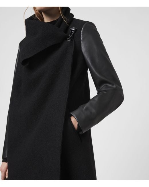 AllSaints Monument Lea Wool And Leather Coat in Black Lyst UK