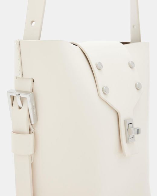 AllSaints White Miro Turn Lock Leather Crossbody Bag