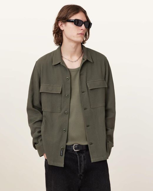 AllSaints Green Viscar Long Sleeve Overshirt for men