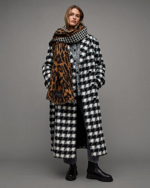 AllSaints Gray Haithe Brushed Checked Belted Coat