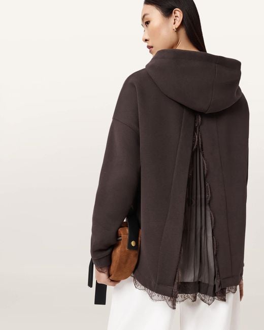 AllSaints Brown Nia Lace Relaxed Fit Hoodie