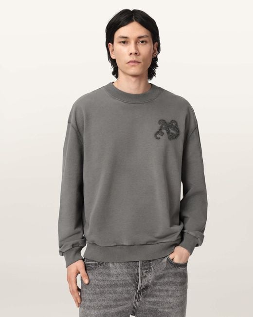 AllSaints Gray Insignia Crew Neck Cotton Sweatshirt for men