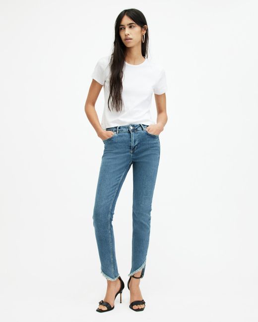 AllSaints Blue Dax High Rise Asymmetric Hem Denim Jeans