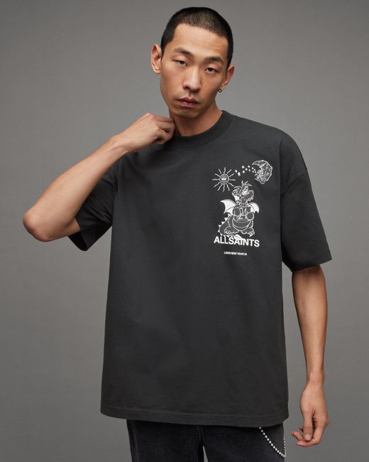 AllSaints Gray Serenade Graphic Print Crew Neck T-shirt for men
