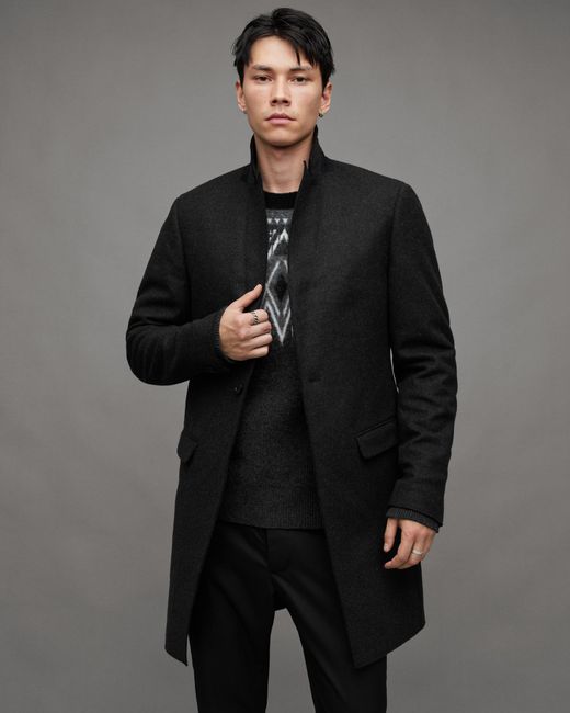 AllSaints Gray Barnard Wool Cashmere Blend Tailored Coat for men