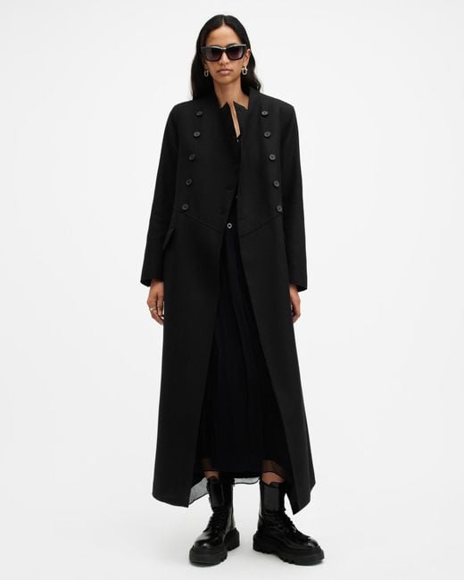 AllSaints Black Blaize Long Line Slim Fit Coat