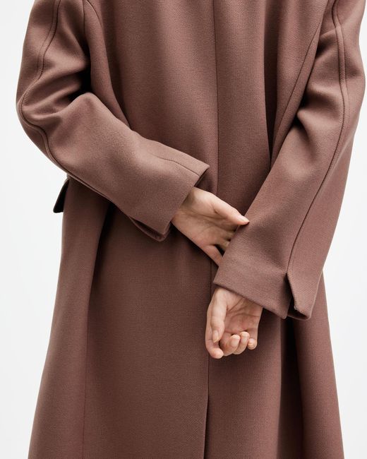 AllSaints Brown James Wool Blend Maxi Length Coat,