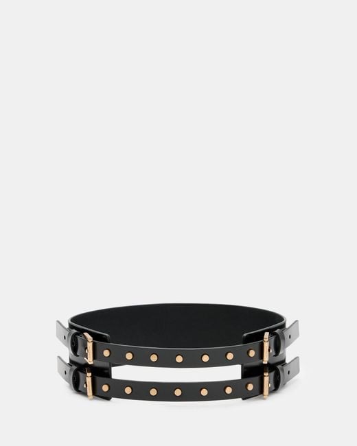 AllSaints White Elodie Double Buckle Leather Waist Belt